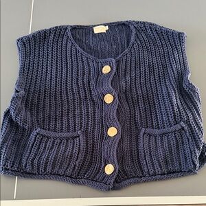 Elegant Navy Blue Knitted Cardigan Vest